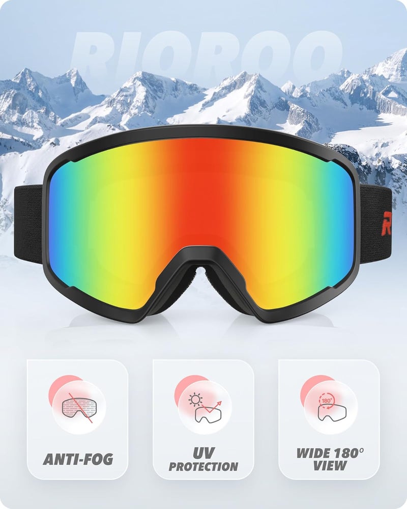 RIOROO Ski/Snowboard Goggles for Men Women, OTG Snow Goggles Anti Fog 100% UV Protection Snowboarding Goggles - Image 2
